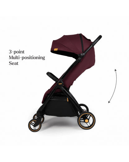 Loopie Hop Cabin Friendly Stroller-One Hand Fold-Flat Reclining Seat-Includes Mosquito Net-1 Year Warranty-For 0 to 4Y (Upto 22 Kg)-Mulberry Maroon