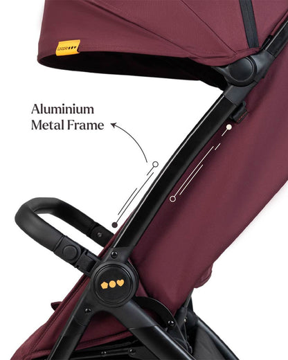 Loopie Hop Cabin Friendly Stroller-One Hand Fold-Flat Reclining Seat-Includes Mosquito Net-1 Year Warranty-For 0 to 4Y (Upto 22 Kg)-Mulberry Maroon
