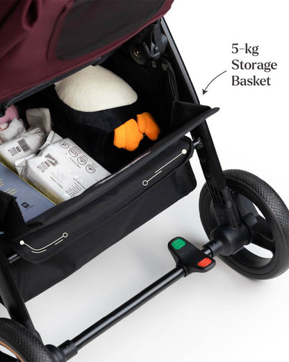 Loopie Hop Cabin Friendly Stroller-One Hand Fold-Flat Reclining Seat-Includes Mosquito Net-1 Year Warranty-For 0 to 4Y (Upto 22 Kg)-Mulberry Maroon