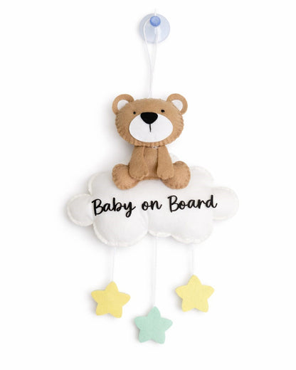 Babble Wrap Teddy’s Twilight Baby On Board-Soft Toy-Cute Hanging Suction Window Sign-Baby Safety Car Accessory