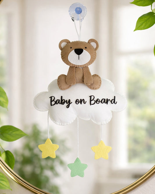 Babble Wrap Teddy’s Twilight Baby On Board-Soft Toy-Cute Hanging Suction Window Sign-Baby Safety Car Accessory