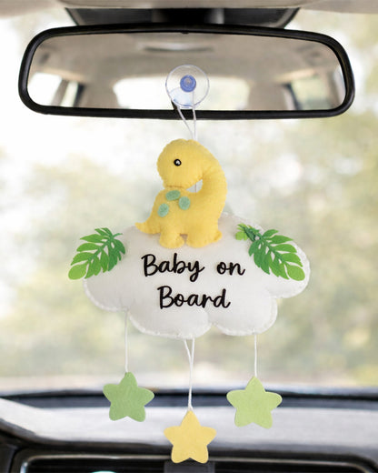 Babble Wrap Jurassic Journey Baby On Board-Soft Toy-Cute Hanging Suction Window Sign-Baby Safety Car Accessory