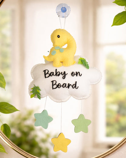 Babble Wrap Jurassic Journey Baby On Board-Soft Toy-Cute Hanging Suction Window Sign-Baby Safety Car Accessory