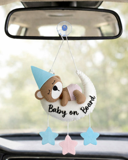 Babble Wrap Dreaming Teddy Bear Baby On Board-Soft Toy-Cute Hanging Suction Window Sign-Baby Safety Car Accessory