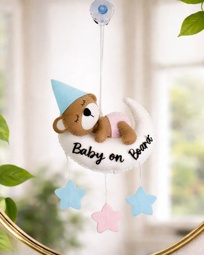 Babble Wrap Dreaming Teddy Bear Baby On Board-Soft Toy-Cute Hanging Suction Window Sign-Baby Safety Car Accessory