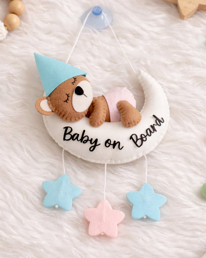 Babble Wrap Dreaming Teddy Bear Baby On Board-Soft Toy-Cute Hanging Suction Window Sign-Baby Safety Car Accessory