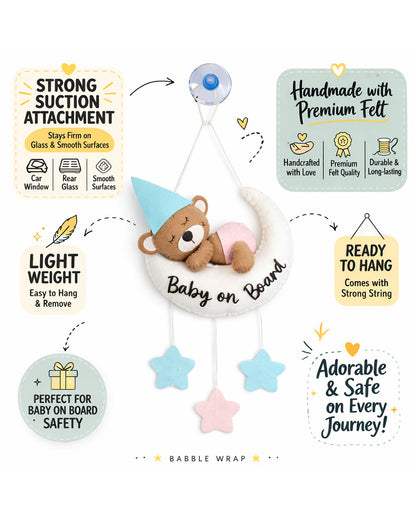 Babble Wrap Dreaming Teddy Bear Baby On Board-Soft Toy-Cute Hanging Suction Window Sign-Baby Safety Car Accessory