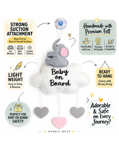 Babble Wrap Ellie on a cloud Baby On Board-Soft Toy-Cute Hanging Suction Window Sign-Baby Safety Car Accessory