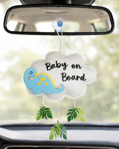 Babble Wrap Dino Doze Baby On Board-Soft Toy-Cute Hanging Suction Window Sign-Baby Safety Car Accessory
