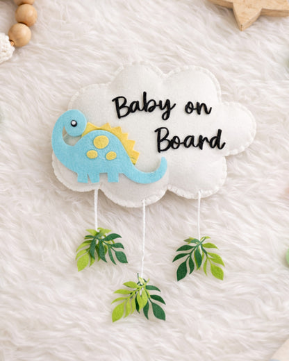 Babble Wrap Dino Doze Baby On Board-Soft Toy-Cute Hanging Suction Window Sign-Baby Safety Car Accessory
