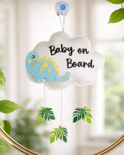 Babble Wrap Dino Doze Baby On Board-Soft Toy-Cute Hanging Suction Window Sign-Baby Safety Car Accessory