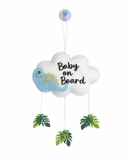 Babble Wrap Dino Doze Baby On Board-Soft Toy-Cute Hanging Suction Window Sign-Baby Safety Car Accessory