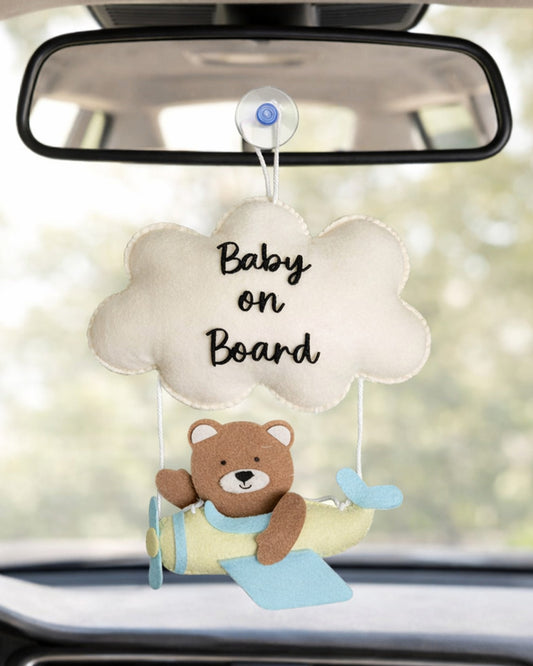 Babble Wrap Teddy's Sky Adventure Baby On Board-Soft Toy-Cute Hanging Suction Window Sign-Baby Safety Car Accessory
