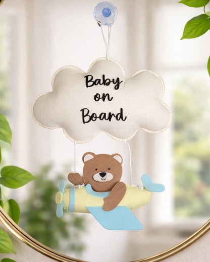 Babble Wrap Teddy's Sky Adventure Baby On Board-Soft Toy-Cute Hanging Suction Window Sign-Baby Safety Car Accessory