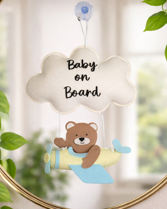 Babble Wrap Teddy's Sky Adventure Baby On Board-Soft Toy-Cute Hanging Suction Window Sign-Baby Safety Car Accessory