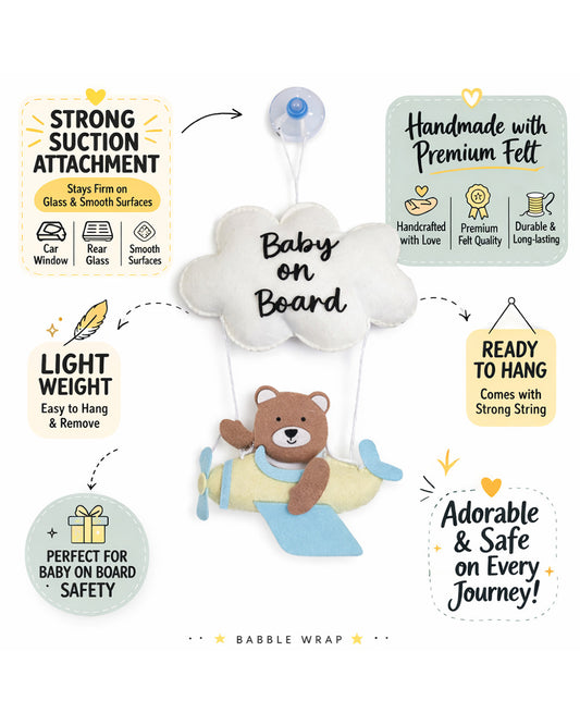 Babble Wrap Teddy's Sky Adventure Baby On Board-Soft Toy-Cute Hanging Suction Window Sign-Baby Safety Car Accessory