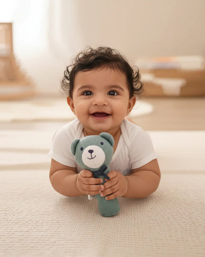 Pluchi Bear Cotton Knitted Plush Rattle Toy-Improves Hand-Eye Coordination-Perfect Companion for Bedtime-For Infants