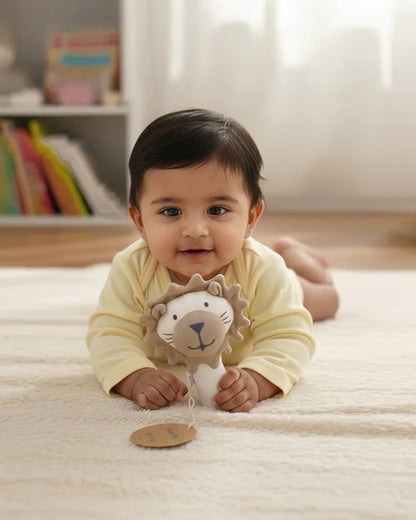 Pluchi Lion Cotton Knitted Plush Rattle Toy-Improves Hand-Eye Coordination-Perfect Companion for Bedtime-For Infants