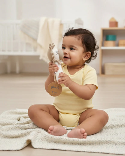 Pluchi Lion Cotton Knitted Plush Rattle Toy-Improves Hand-Eye Coordination-Perfect Companion for Bedtime-For Infants