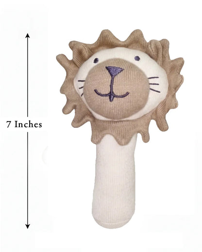 Pluchi Lion Cotton Knitted Plush Rattle Toy-Improves Hand-Eye Coordination-Perfect Companion for Bedtime-For Infants