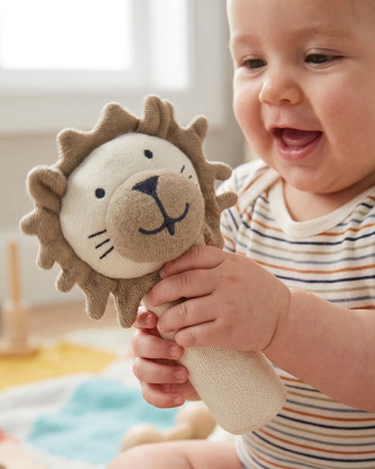 Pluchi Lion Cotton Knitted Plush Rattle Toy-Improves Hand-Eye Coordination-Perfect Companion for Bedtime-For Infants