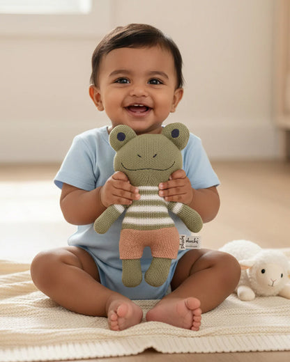 Pluchi Toady Tot Cotton Knitted Soft Toy-Super Soft & Washable-For Infants