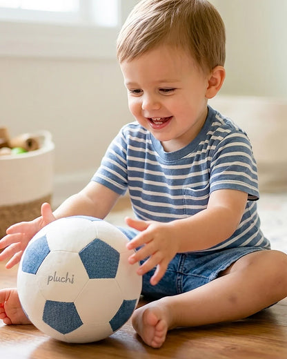 Pluchi Large Cuddle Kick Football Cotton Knitted Soft Toy-Develop Motor Skills-Easy to Wash-Dark Grey-For Infants