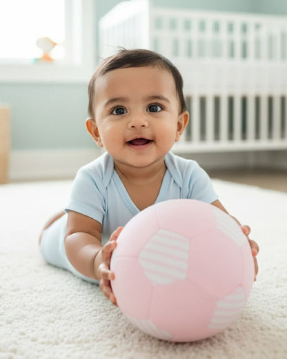Pluchi Large Cuddle Kick Football Cotton Knitted Soft Toy-Develop Motor Skills-Easy to Wash-Pink-For Infants