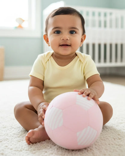 Pluchi Large Cuddle Kick Football Cotton Knitted Soft Toy-Develop Motor Skills-Easy to Wash-Pink-For Infants