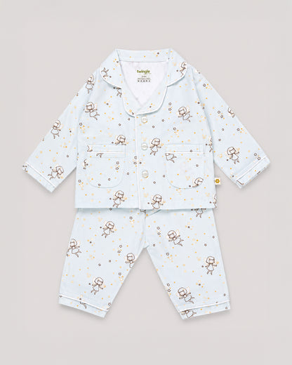 Twingle 100% Organic Cotton Nightsuit-Lightweight & Breathable-Soft Elasticated Waistband-Light Blue-Fairy Dream-For Infants