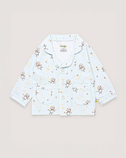 Twingle 100% Organic Cotton Nightsuit-Lightweight & Breathable-Soft Elasticated Waistband-Light Blue-Fairy Dream-For Infants