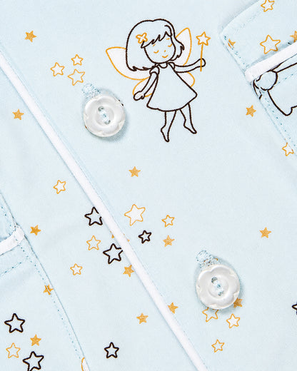 Twingle 100% Organic Cotton Nightsuit-Lightweight & Breathable-Soft Elasticated Waistband-Light Blue-Fairy Dream-For Infants