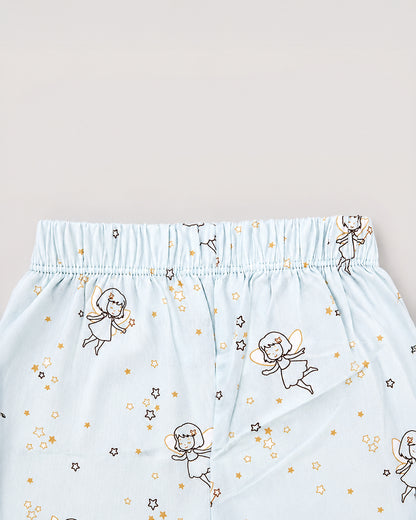 Twingle 100% Organic Cotton Nightsuit-Lightweight & Breathable-Soft Elasticated Waistband-Light Blue-Fairy Dream-For Infants