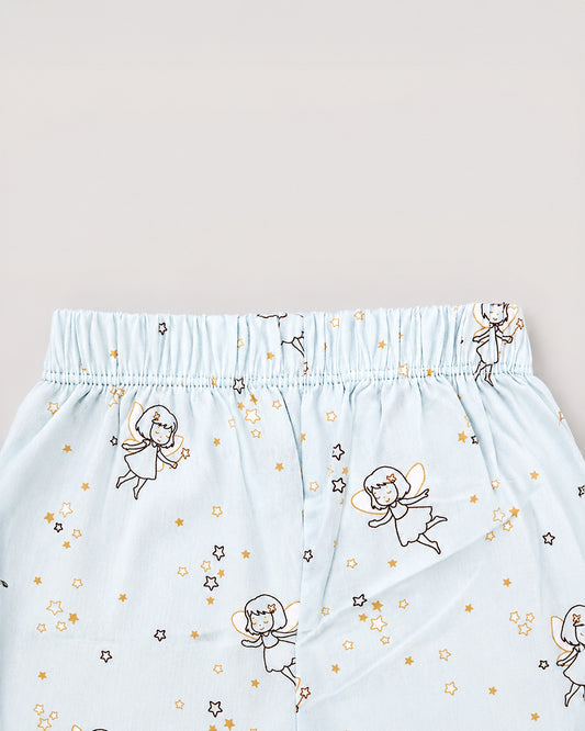 Twingle 100% Organic Cotton Nightsuit-Lightweight & Breathable-Soft Elasticated Waistband-Light Blue-Fairy Dream-For Infants