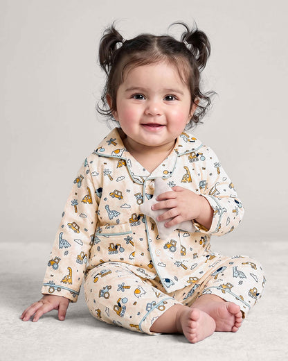 Twingle 100% Organic Cotton Nightsuit-Lightweight & Breathable-Soft Elasticated Waistband-Peach-Farm Life-For Infants