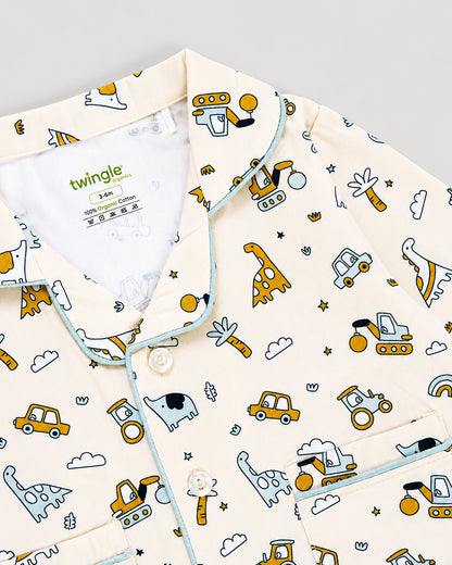Twingle 100% Organic Cotton Nightsuit-Lightweight & Breathable-Soft Elasticated Waistband-Peach-Farm Life-For Infants