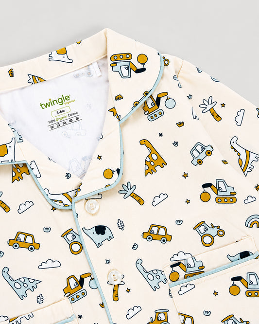 Twingle 100% Organic Cotton Nightsuit-Lightweight & Breathable-Soft Elasticated Waistband-Peach-Farm Life-For Infants