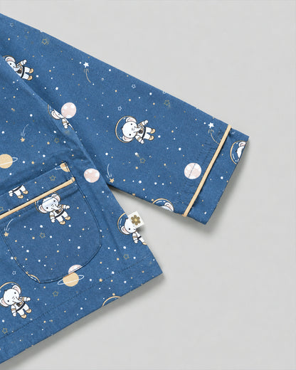 Twingle 100% Organic Cotton Nightsuit-Lightweight & Breathable-Soft Elasticated Waistband-Navy Blue-Astro Elle-For Infants