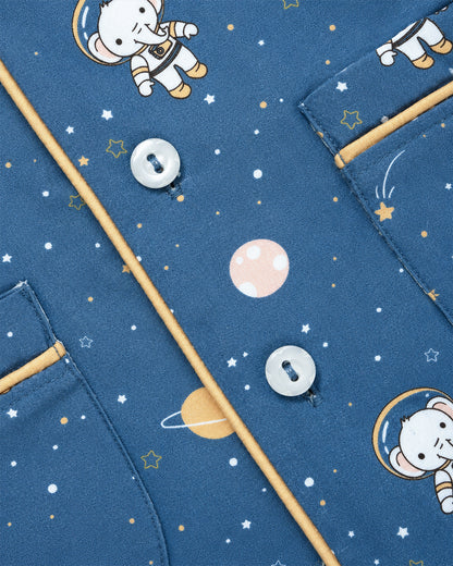 Twingle 100% Organic Cotton Nightsuit-Lightweight & Breathable-Soft Elasticated Waistband-Navy Blue-Astro Elle-For Infants