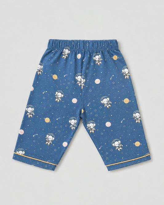 Twingle 100% Organic Cotton Nightsuit-Lightweight & Breathable-Soft Elasticated Waistband-Navy Blue-Astro Elle-For Infants