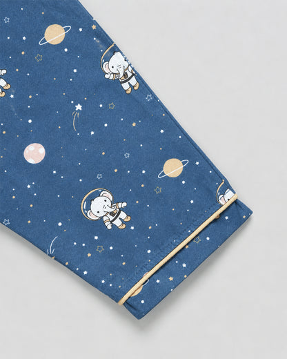 Twingle 100% Organic Cotton Nightsuit-Lightweight & Breathable-Soft Elasticated Waistband-Navy Blue-Astro Elle-For Infants