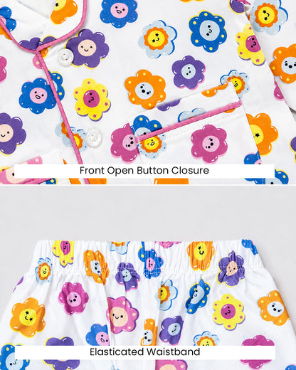 Twingle 100% Organic Cotton Nightsuit-Lightweight & Breathable-Soft Elasticated Waistband-Multicolor-Flower Pop-For Infants
