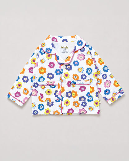 Twingle 100% Organic Cotton Nightsuit-Lightweight & Breathable-Soft Elasticated Waistband-Multicolor-Flower Pop-For Infants