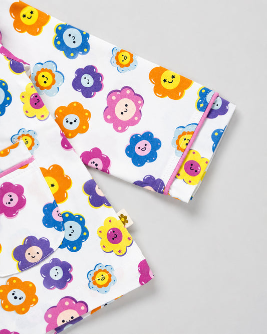 Twingle 100% Organic Cotton Nightsuit-Lightweight & Breathable-Soft Elasticated Waistband-Multicolor-Flower Pop-For Infants