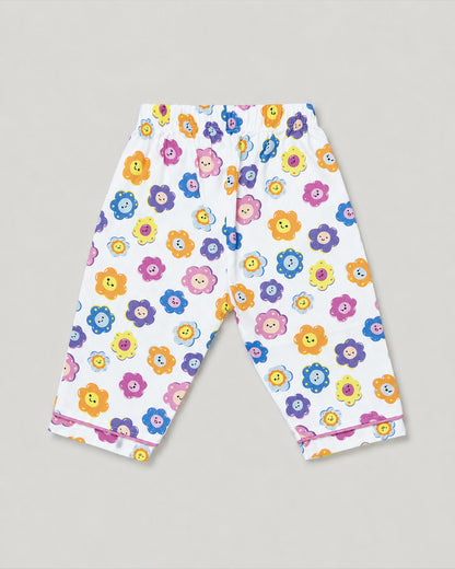 Twingle 100% Organic Cotton Nightsuit-Lightweight & Breathable-Soft Elasticated Waistband-Multicolor-Flower Pop-For Infants