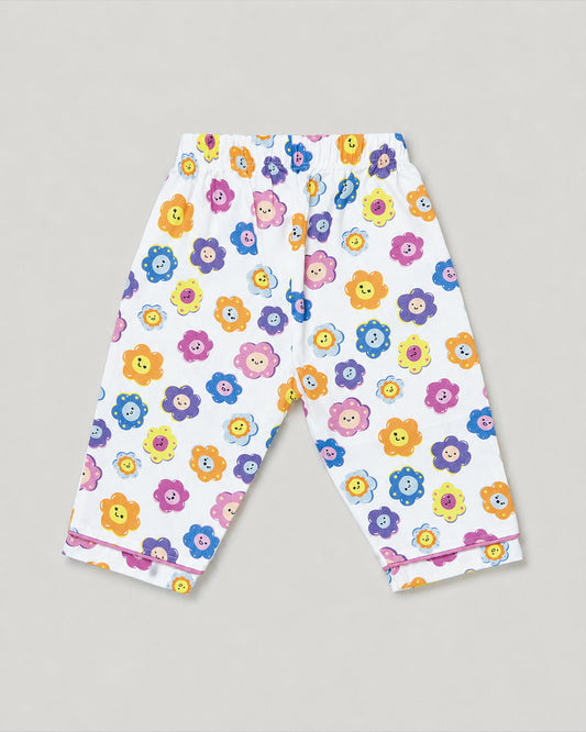 Twingle 100% Organic Cotton Nightsuit-Lightweight & Breathable-Soft Elasticated Waistband-Multicolor-Flower Pop-For Infants