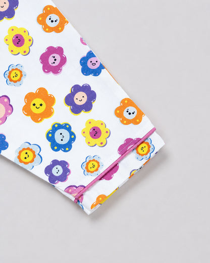 Twingle 100% Organic Cotton Nightsuit-Lightweight & Breathable-Soft Elasticated Waistband-Multicolor-Flower Pop-For Infants