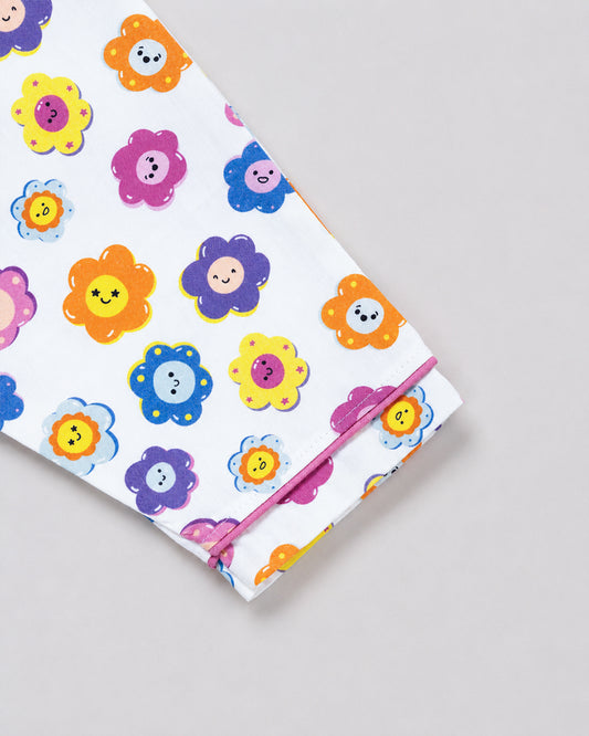 Twingle 100% Organic Cotton Nightsuit-Lightweight & Breathable-Soft Elasticated Waistband-Multicolor-Flower Pop-For Infants