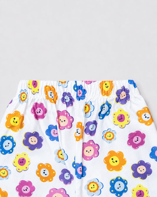 Twingle 100% Organic Cotton Nightsuit-Lightweight & Breathable-Soft Elasticated Waistband-Multicolor-Flower Pop-For Infants