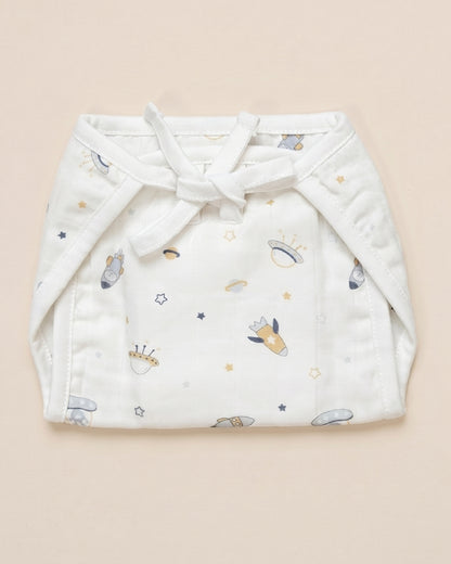 Twingle 100% Organic Muslin String Nappy-Soft Absorbent Terry Layer-Mess Free Design-Helps Control 1-2 Leaks-Double Loop for 2 Size Adjustment-Aerospace & Dino Print-Pack of 2